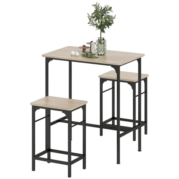 Bartafel set bartafel met barstoel set eettafel met 2 stoelen met antislip voetkussen keukentafel voor eetkamer, keuken, natuurhout 1