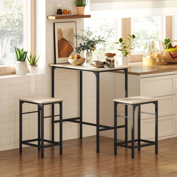 Bartafel set bartafel met barstoel set eettafel met 2 stoelen met antislip voetkussen keukentafel voor eetkamer, keuken, natuurhout 2