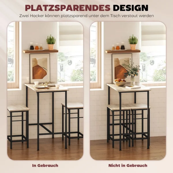 Bartafel set bartafel met barstoel set eettafel met 2 stoelen met antislip voetkussen keukentafel voor eetkamer, keuken, natuurhout 6