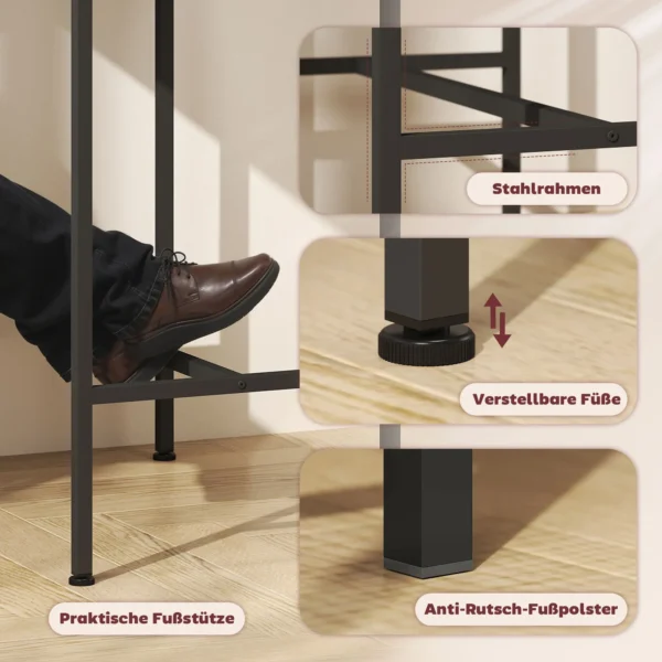 Bartafel set bartafel met barstoel set eettafel met 2 stoelen met antislip voetkussen keukentafel voor eetkamer, keuken, natuurhout 7