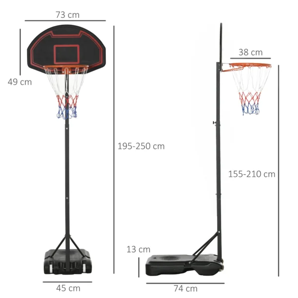 Basketbalring met standaard outdoor in hoogte verstelbaar 195 250 cm voor kinderen 8 14 jaar met wielen 4
