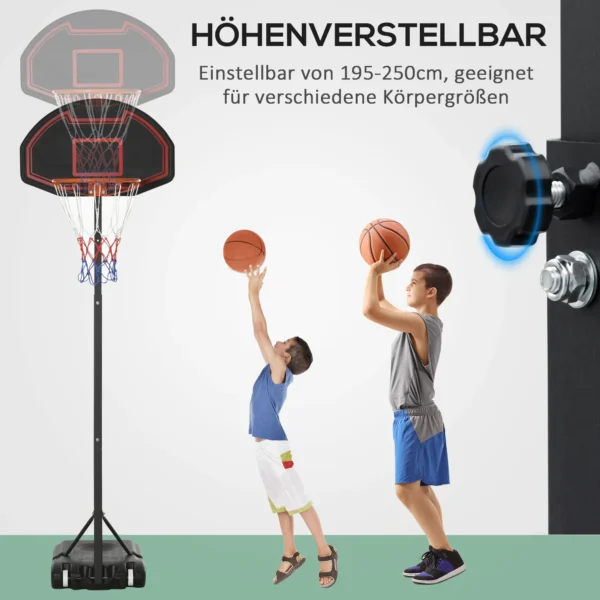 Basketbalring met standaard outdoor in hoogte verstelbaar 195 250 cm voor kinderen 8 14 jaar met wielen 5