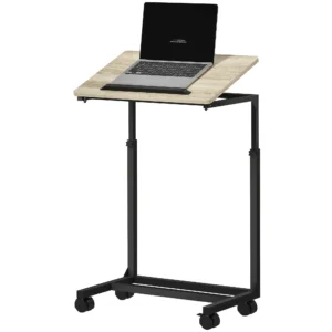 Bijzettafel in c vorm, hoogteverstelbare salontafel met wielen, sofatafel laptop tafel voor kleine ruimtes, woonkamer, 55 x 36 x 62,5 82,5 cm, wit 1