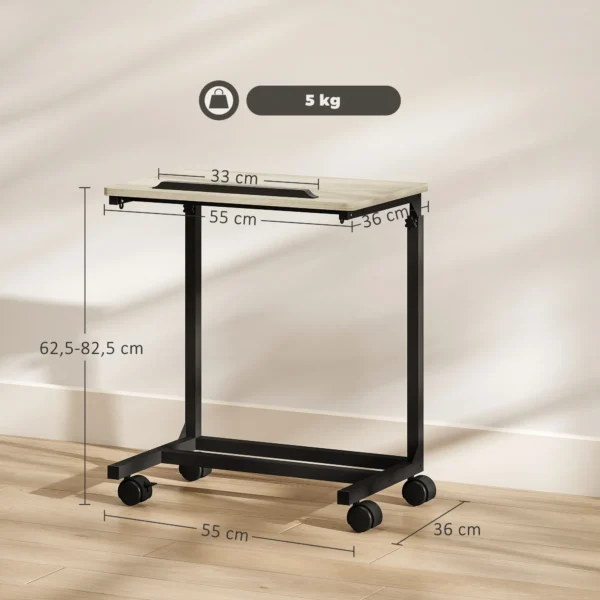 Bijzettafel in c vorm, hoogteverstelbare salontafel met wielen, sofatafel laptop tafel voor kleine ruimtes, woonkamer, 55 x 36 x 62,5 82,5 cm, wit 4