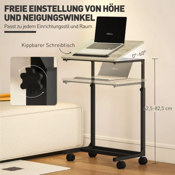 Bijzettafel in c vorm, hoogteverstelbare salontafel met wielen, sofatafel laptop tafel voor kleine ruimtes, woonkamer, 55 x 36 x 62,5 82,5 cm, wit 5