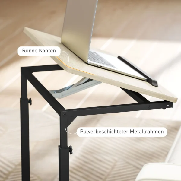 Bijzettafel in c vorm, hoogteverstelbare salontafel met wielen, sofatafel laptop tafel voor kleine ruimtes, woonkamer, 55 x 36 x 62,5 82,5 cm, wit 7