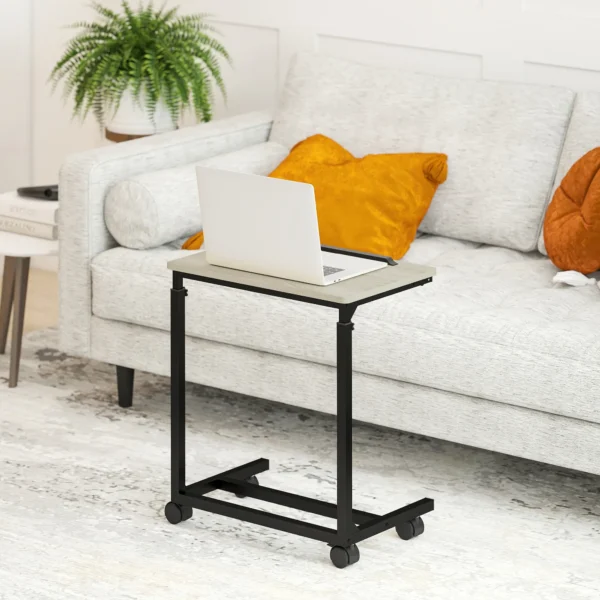 Bijzettafel in c vorm, hoogteverstelbare salontafel met wielen, sofatafel laptop tafel voor kleine ruimtes, woonkamer, 55 x 36 x 62,5 82,5 cm, wit 8