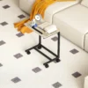Bijzettafel in c vorm, hoogteverstelbare salontafel met wielen, sofatafel laptop tafel voor kleine ruimtes, woonkamer, 55 x 36 x 62,5 82,5 cm, wit 9