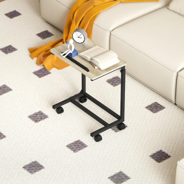 Bijzettafel in c vorm, hoogteverstelbare salontafel met wielen, sofatafel laptop tafel voor kleine ruimtes, woonkamer, 55 x 36 x 62,5 82,5 cm, wit 9