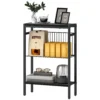 Bijzettafel kleine salontafel met 2 planken, nachtkastje sofatafel met stalen frame voor woonkamer, slaapkamer, zwart 1