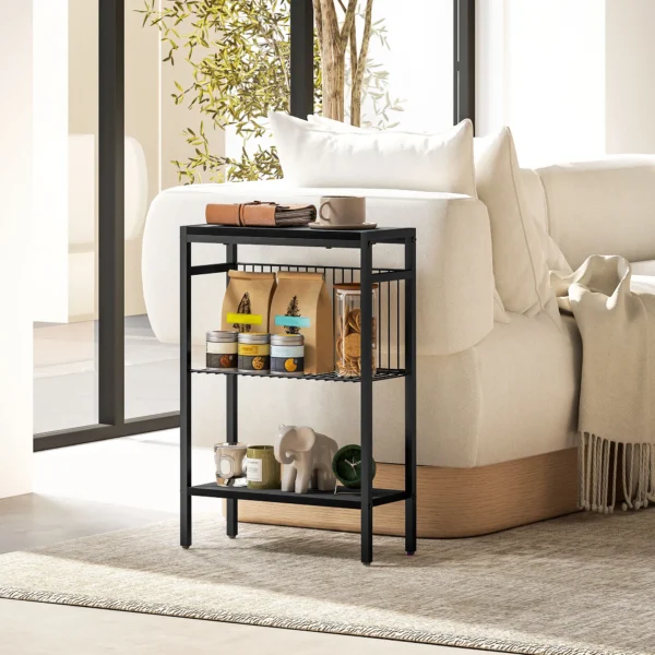Bijzettafel kleine salontafel met 2 planken, nachtkastje sofatafel met stalen frame voor woonkamer, slaapkamer, zwart 2
