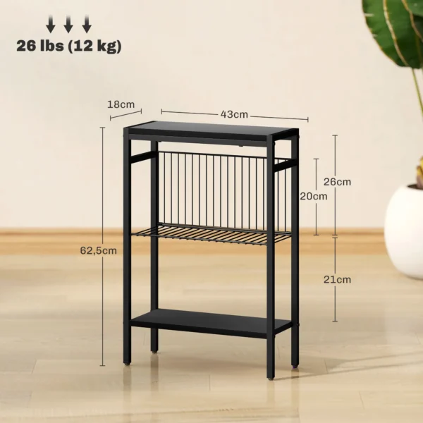 Bijzettafel kleine salontafel met 2 planken, nachtkastje sofatafel met stalen frame voor woonkamer, slaapkamer, zwart 4