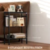 Bijzettafel kleine salontafel met 2 planken, nachtkastje sofatafel met stalen frame voor woonkamer, slaapkamer, zwart 5