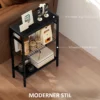 Bijzettafel kleine salontafel met 2 planken, nachtkastje sofatafel met stalen frame voor woonkamer, slaapkamer, zwart 6