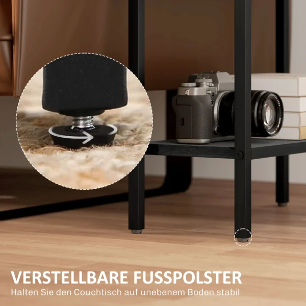 Bijzettafel kleine salontafel met 2 planken, nachtkastje sofatafel met stalen frame voor woonkamer, slaapkamer, zwart 7