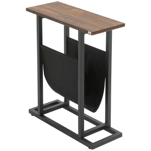 Bijzettafel salontafel met stoffen tas & stalen frame, nachtkastje voor slaapkamer of woonkamer, donkerbruin en zwart 1