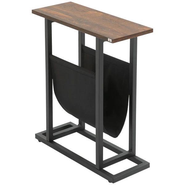 Bijzettafel salontafel met stoffen tas & stalen frame, nachtkastje voor slaapkamer of woonkamer, donkerbruin en zwart 1