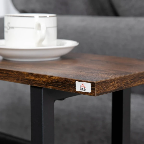 Bijzettafel salontafel met stoffen tas & stalen frame, nachtkastje voor slaapkamer of woonkamer, donkerbruin en zwart 10