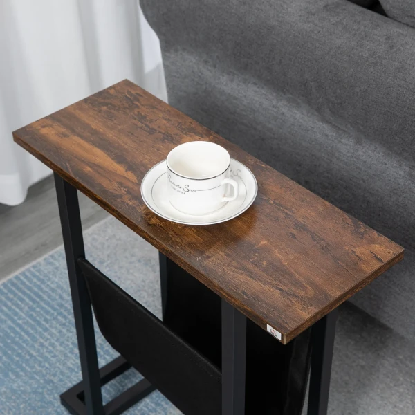 Bijzettafel salontafel met stoffen tas & stalen frame, nachtkastje voor slaapkamer of woonkamer, donkerbruin en zwart 9