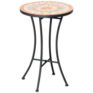 Bijzettafel tuintafel bloemenkruk rond Ø35,5 cm weerbestendig voor tuin terras balkon in geel en grijs 1