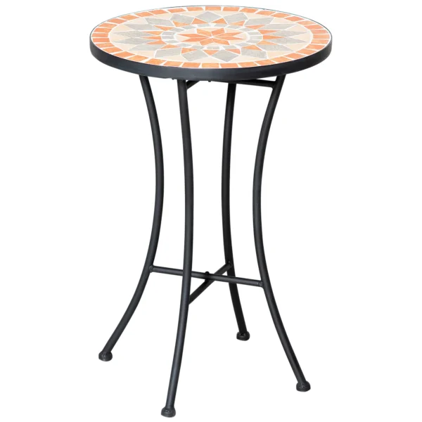 Bijzettafel tuintafel bloemenkruk rond Ø35,5 cm weerbestendig voor tuin terras balkon in geel en grijs 1