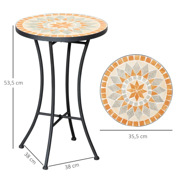 Bijzettafel tuintafel bloemenkruk rond Ø35,5 cm weerbestendig voor tuin terras balkon in geel en grijs 4