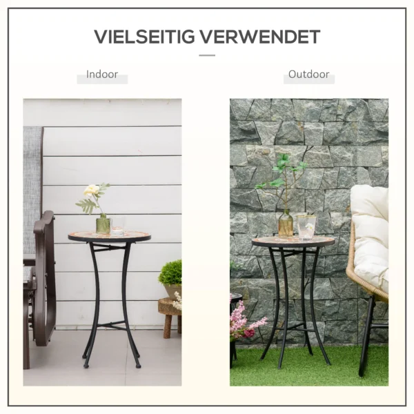 Bijzettafel tuintafel bloemenkruk rond Ø35,5 cm weerbestendig voor tuin terras balkon in geel en grijs 7