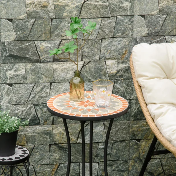 Bijzettafel tuintafel bloemenkruk rond Ø35,5 cm weerbestendig voor tuin terras balkon in geel en grijs 8