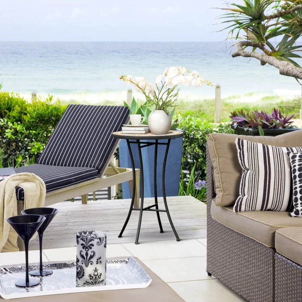 Bijzettafel tuintafel bloemenkruk rond Ø35,5 cm weerbestendig voor tuin terras balkon in geel en grijs 9