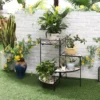 Bloemenstandaard 4 traps opvouwbare bloementrap voor tuin & balkon, metaal met keramische tegels, zwart+beige, 64x64x72cm 2