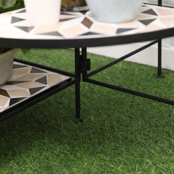 Bloemenstandaard 4 traps opvouwbare bloementrap voor tuin & balkon, metaal met keramische tegels, zwart+beige, 64x64x72cm 9