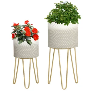 Bloempotten set van 2 plantenstandaard overpot frame voor woonkamer & balkon van metaal, modern ontwerp 1