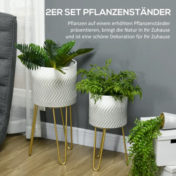 Bloempotten set van 2 plantenstandaard overpot frame voor woonkamer & balkon van metaal, modern ontwerp 5
