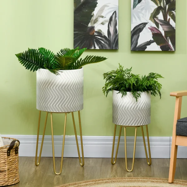 Bloempotten set van 2 plantenstandaard overpot frame voor woonkamer & balkon van metaal, modern ontwerp 8