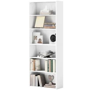 Boekenkast, staand rek met 5 niveaus, opbergrek met verstelbare plank voor woonkamer, slaapkamer, wit 1