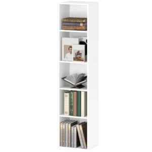 Boekenkast, staand rek met 5 niveaus, opbergrek met verstelbare plank voor woonkamer, slaapkamer, wit 1