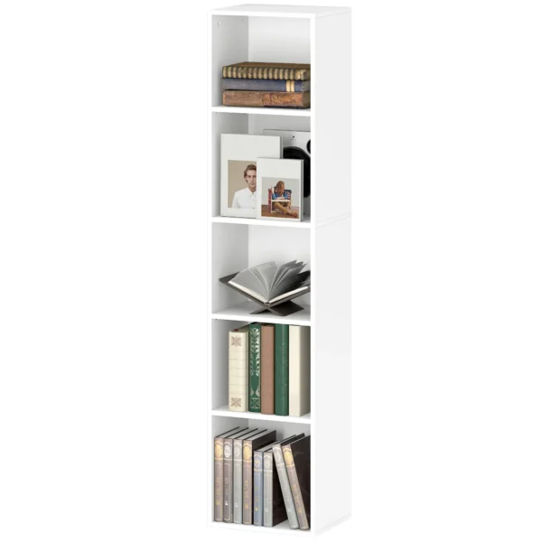 Boekenkast, staand rek met 5 niveaus, opbergrek met verstelbare plank voor woonkamer, slaapkamer, wit 1