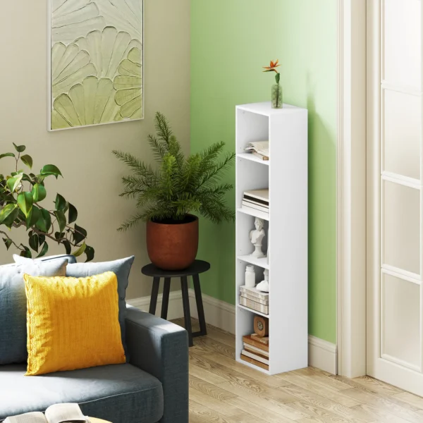 Boekenkast, staand rek met 5 niveaus, opbergrek met verstelbare plank voor woonkamer, slaapkamer, wit 10