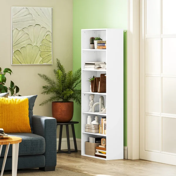 Boekenkast, staand rek met 5 niveaus, opbergrek met verstelbare plank voor woonkamer, slaapkamer, wit 2