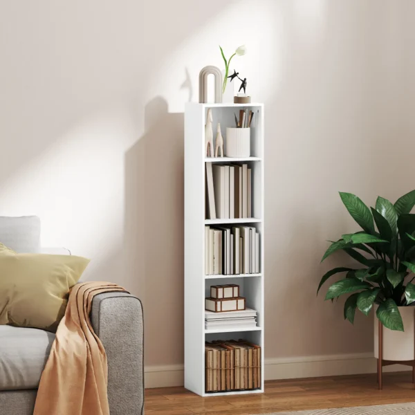 Boekenkast, staand rek met 5 niveaus, opbergrek met verstelbare plank voor woonkamer, slaapkamer, wit 2