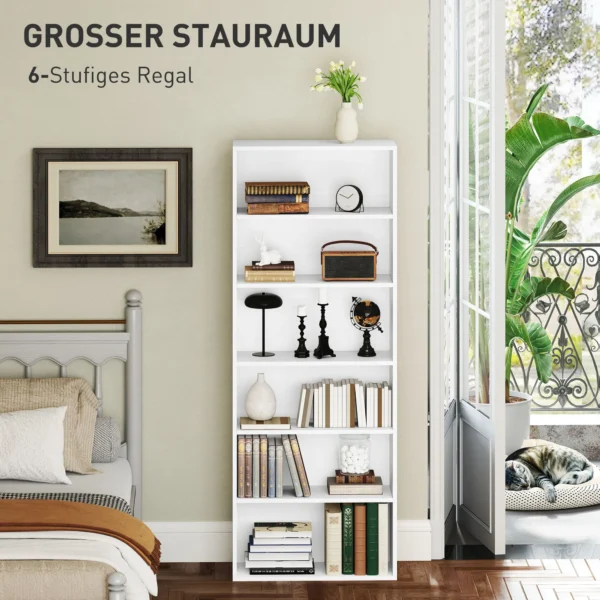 Boekenkast, staand rek met 5 niveaus, opbergrek met verstelbare plank voor woonkamer, slaapkamer, wit 5