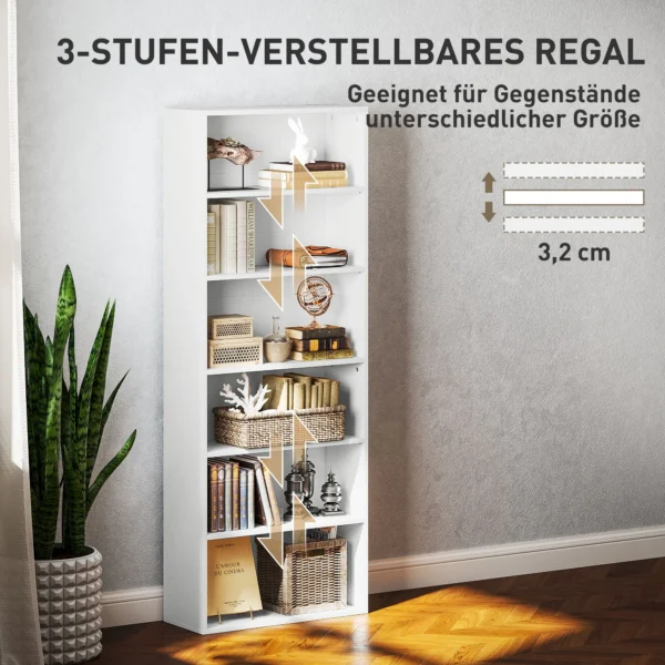 Boekenkast, staand rek met 5 niveaus, opbergrek met verstelbare plank voor woonkamer, slaapkamer, wit 6