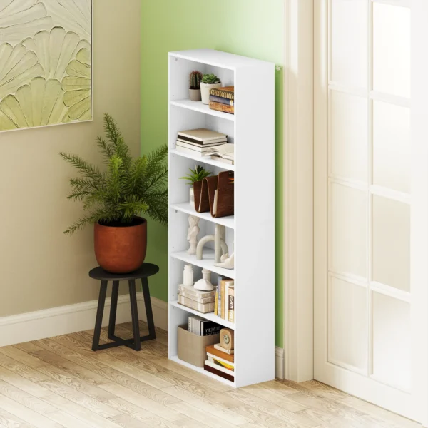 Boekenkast, staand rek met 5 niveaus, opbergrek met verstelbare plank voor woonkamer, slaapkamer, wit 8