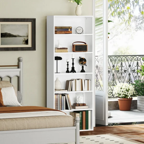 Boekenkast, staand rek met 5 niveaus, opbergrek met verstelbare plank voor woonkamer, slaapkamer, wit 9