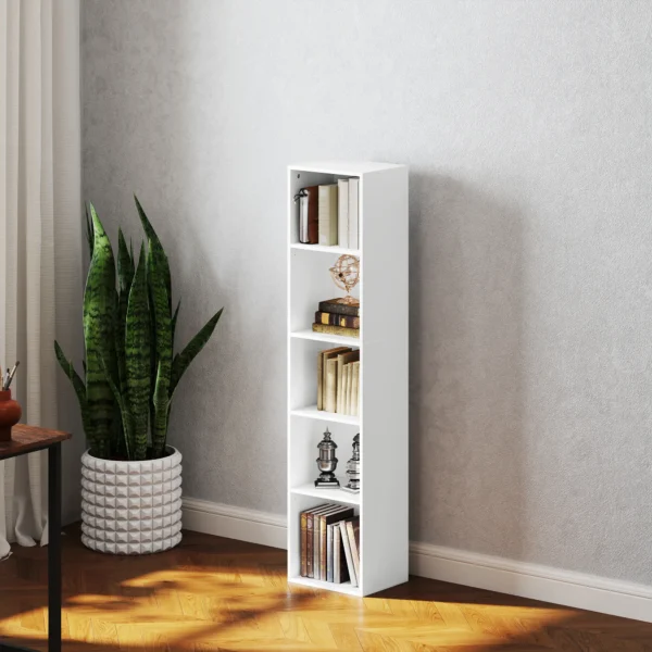 Boekenkast, staand rek met 5 niveaus, opbergrek met verstelbare plank voor woonkamer, slaapkamer, wit 9