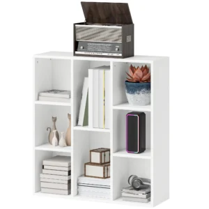 Boekenkast, staande kast met 8 niveaus, opbergrek, keukenrek voor woonkamer, slaapkamer, kantoor, wit 1