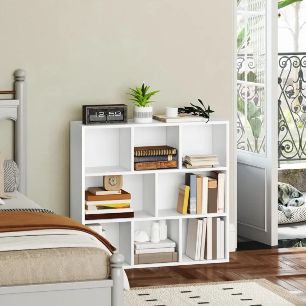 Boekenkast, staande kast met 8 niveaus, opbergrek, keukenrek voor woonkamer, slaapkamer, kantoor, wit 10