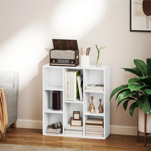 Boekenkast, staande kast met 8 niveaus, opbergrek, keukenrek voor woonkamer, slaapkamer, kantoor, wit 2