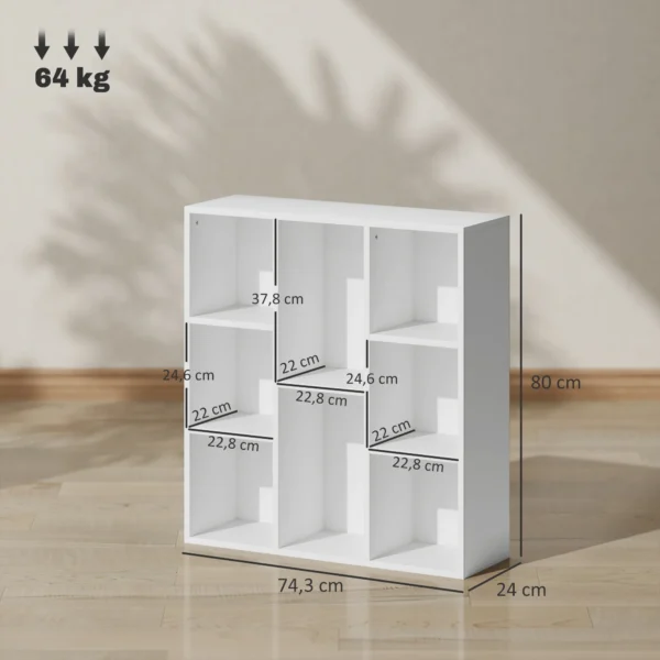 Boekenkast, staande kast met 8 niveaus, opbergrek, keukenrek voor woonkamer, slaapkamer, kantoor, wit 4