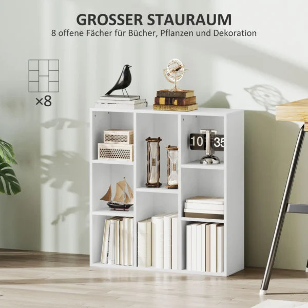 Boekenkast, staande kast met 8 niveaus, opbergrek, keukenrek voor woonkamer, slaapkamer, kantoor, wit 5